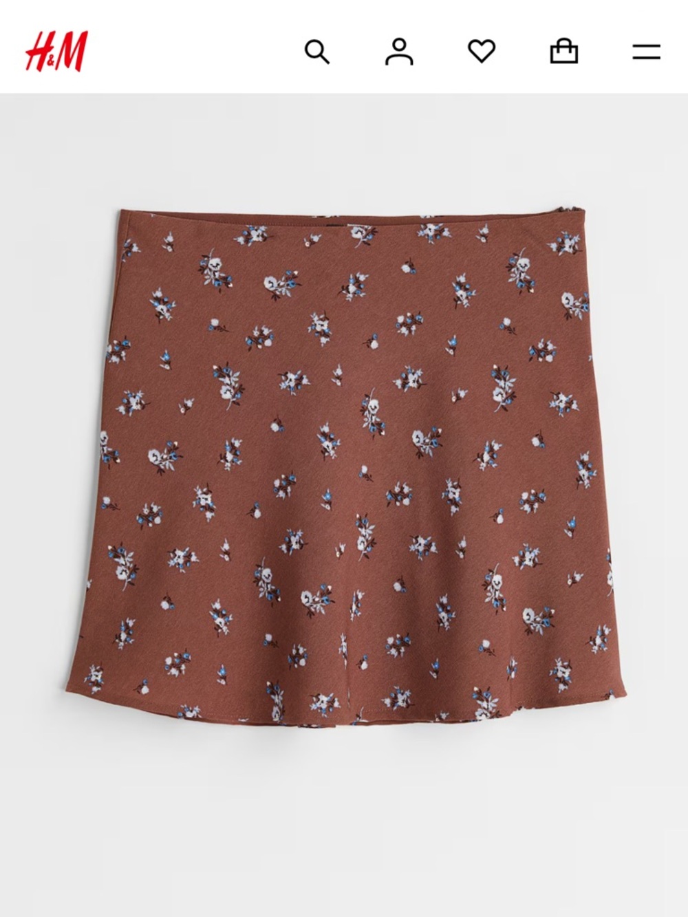 H&M Brown Mini Skirt with Blue Floral Print